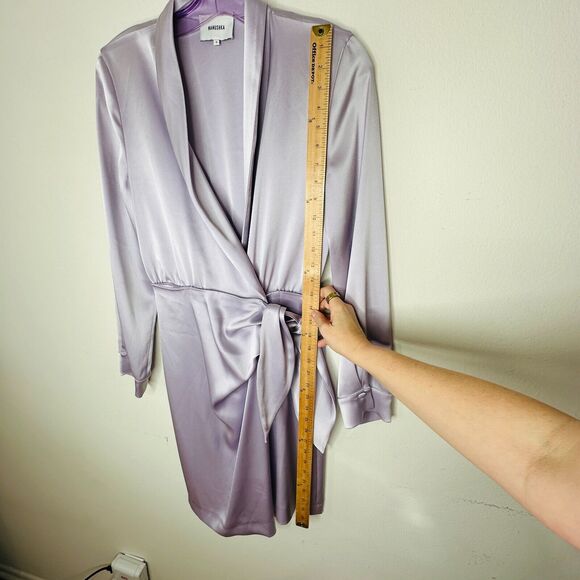 Nanushka Lilac Siwa Tech Satin Wrap Dress Asymmetrica V-Neck Concealed Snap S - Picture 13 of 16